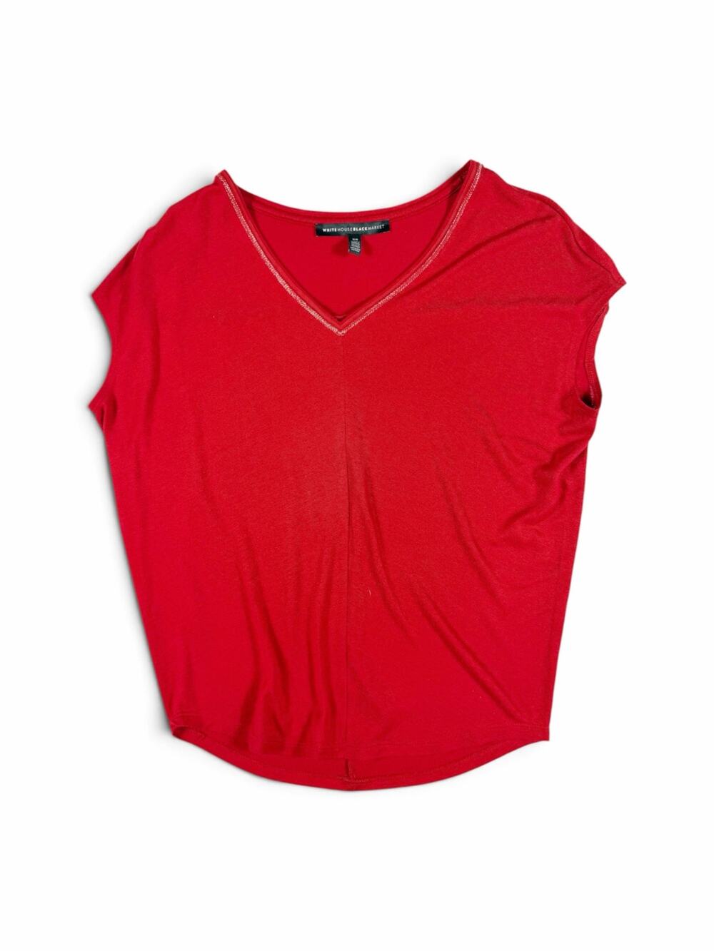 White House Black Market Red Metallic Trim V Neck Dolman Top XS